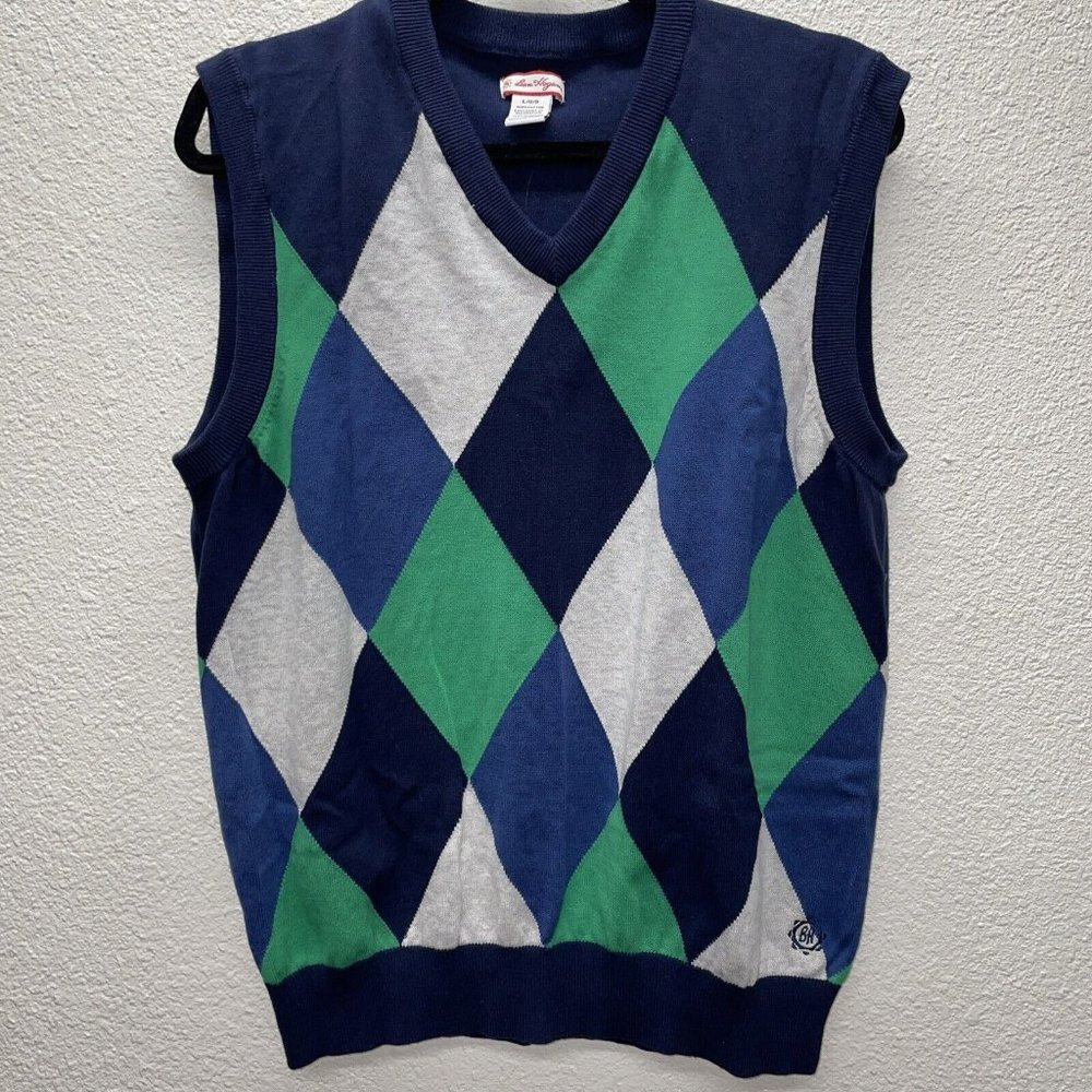 Ben Hogan Argyle Diamond Golf Vest Lg. 100% Cotton Blue/White